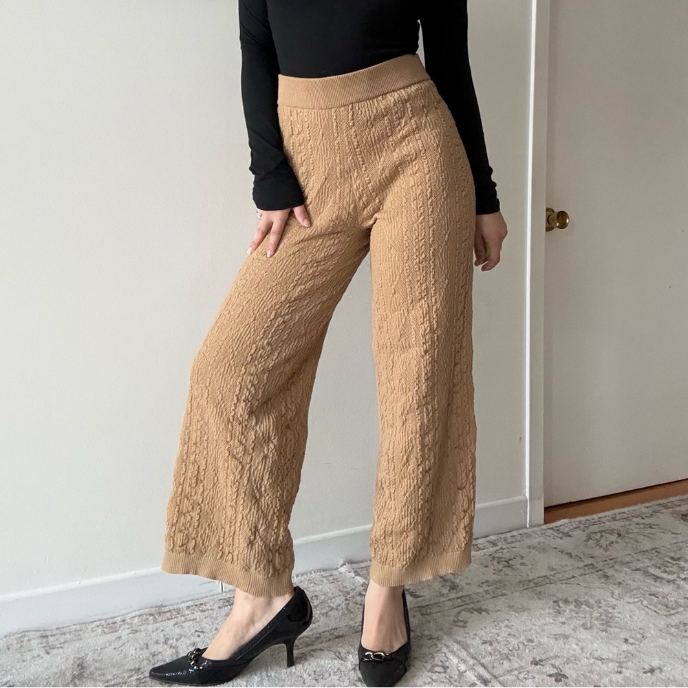 Camel Knit High Waist Flared Pants  Soft Stretch Minimalist Trousers